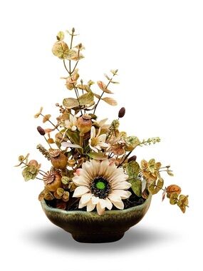 Silk Floral Centerpiece in Vintage Hull Vase: MCM Home Decor